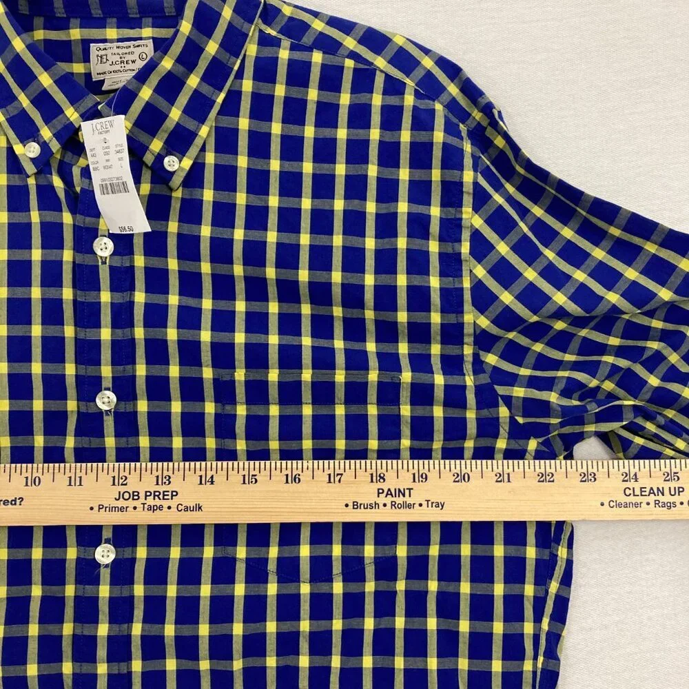 New J.Crew Men's Blue‎ Yellow Plaid Cotton Long Sleeve Button Down Large Office